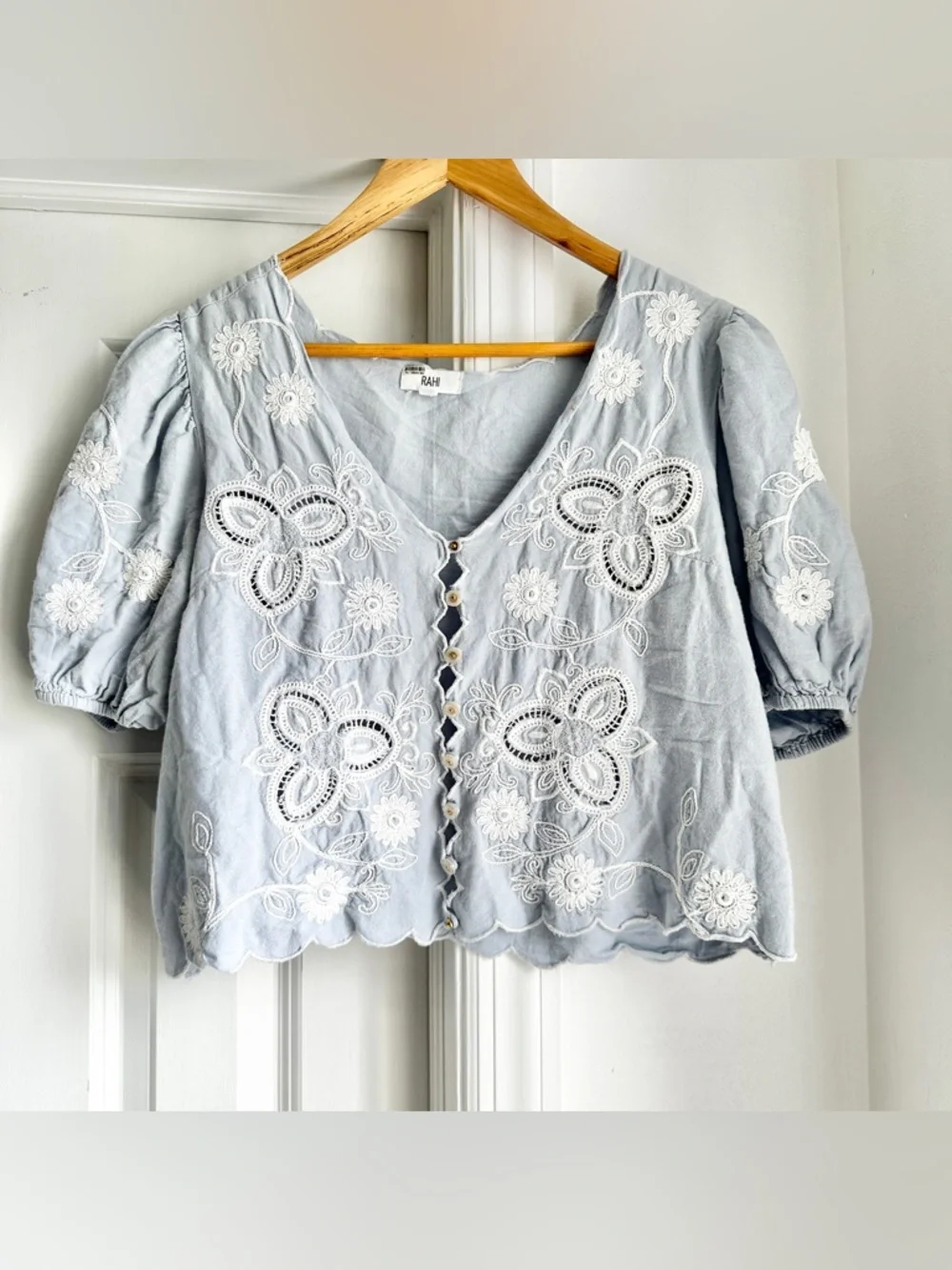 Anthro Rahi Cutwork Embroidered Weekend Top